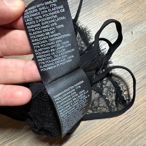 & Other Stories Size 8 Fancy Lace Soft Triangle Bra Black Sheer Adjustable - Picture 8 of 8